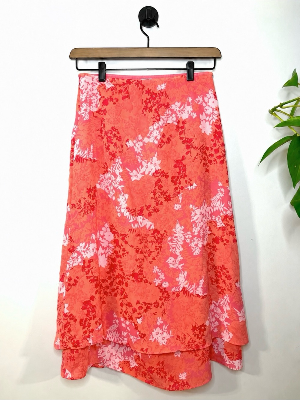 Vintage Jaclyn Smith Coral Pink Floral Layered Midi Skirt Women Medium